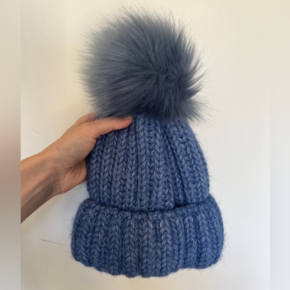 New Nordic blue knit alpaca beanie Pom Pom felt lined - Picture 10 of 10